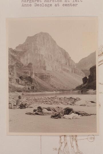Upstream from camp at mouth of Whitmore Wash.  Margaret Marston at left and Anne Desloge at center