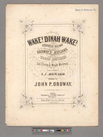 Wake! Dinah wake! / poetry and melody by S. C. Howard ;  arranged by J. P. Ordway