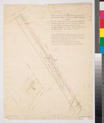 Map of the 3d. class land of Gregoria T. de Manriquez in the Rancho La Ballona, showing part conveyed by her to J. D. Young, the Rail Road the part to be conveyed by her to the wife of A. Machado her Home Tract, the Ballona School House Lot; Map of that part of the 3rd class land of Macedonio Aguilar as successor to Benina Talamantes