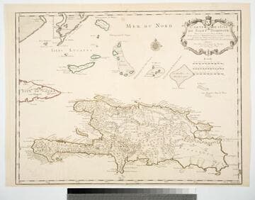 Carte de l'Isle de Saint Domingue Dresée en 1722 por le l'usage du Roy Sur les memoires de Mr. Frezier Ingenieur de. S. M. el autres assujetis aux Observations Astronomiques. Par G. Delisle premier Geographe du Roy, de l'Academie Rle. des Sciences. A Paris Chex l'Auteur sur le Quay de l'Horloge