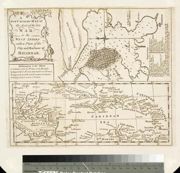 New & Accurate Map of the Seat of the late War in the West Indies with a plan of the City and Harbour of Havannah. 1763