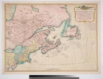 New and Correct Map of the British Colonies in North America Comprehending Eastern Canada with the Province of Quebec, New Brunswick, Nova Scotia, and The Government of Newfoundland: with the Adjacent States of New England, Vermont, New York, Pennsylvania and New Jersey