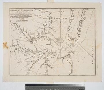 A Plan of the Entrance of Chesapeak Bay, with James and York Rivers, wherein are shewn the respective positions (at the beginning of October) 1. Of the British Army Commanded by Lord Cornwallis, at Gloucester and York in Virginia ; 2. of the American and French Forces under General Washington ; 3. and of the French Fleet under Count de Grasse.  By an Officer