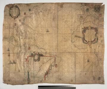 West Indische Paskaert waerin de graden der breedde over wederzÿden vande middellÿn waßande soo vergrooten dan die aeproportioneert syn seger hunne nevenstaende graden der legende; Vertenen (behalven Europaes zudelÿeste alle de Zeekusten van Africa en America begrepen in't Octroy bij de H. M. H. Staten generael der vereeniende Nederl., verleent aende generale West Indische Compagnie. Mitsgaders die van Peru en Chili, inde groote Zuyd-Zee / Beschreven door Willem I. Blaeuw