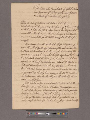 Fletcher, Benjamin. The Case & Complaint of Coll. Fletcher ... in reference to a Bond of Ten Thousand pounds