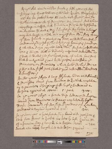 Randolph, Edward. [To the Board of Trade] : A Computation of the 5th parts of Prizes not accounted for in North America