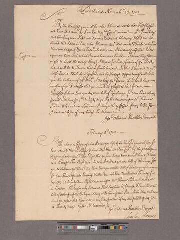 Thomas, Charles. Letter to William Blathwayt