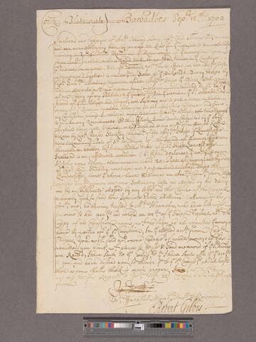 Gibbes, Robert. Letter to William Blathwayt