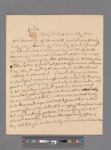Pulteney, Harry. Letter to Elizabeth (Robinson) Montagu