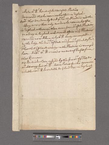 Blathwayt, William : office of. Memorandum concerning Mr. B's [William Blathwayt's] Patent [of Auditor of the Plantations]