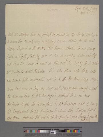 Pitt, Hester (Grenville), Countess of Chatham & suo jure Baroness Chatham. Letter to Elizabeth (Robinson) Montagu