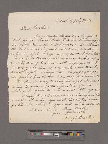 Black, Joseph (b) to "Brother" Alexander Black (b) or James Black (c)