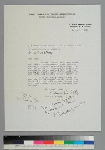 EPH writes to W. R. Whitney