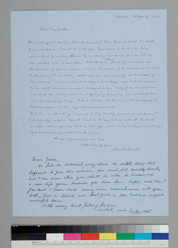 Dutch astronomer Jan Oort and his wife Maria Graadt van Roggen Oort write to GBH