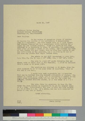 EPH writes to astronomer Harlow Shapely