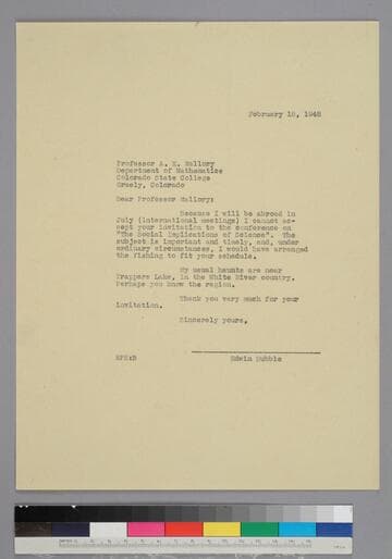 EPH writes to A. E. Mallory of the Department of Mathematics