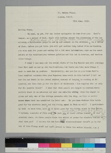 Writer Fryniwyd Tennyson (Jesse) Harwood writes to her friend Grace Hubble