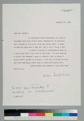 Max Eastman, writer and marxist critic, writes to EPH