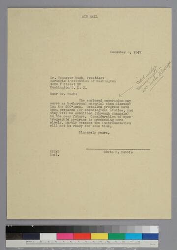 EPH writes to Vannevar Bush