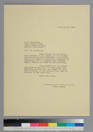 EPH writes to radio personality R.W. Hergonson of Radio Station KOCS