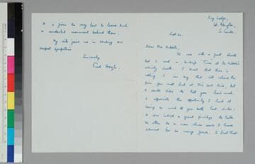 English astronomer Fred Hoyle writes to Grace Hubble