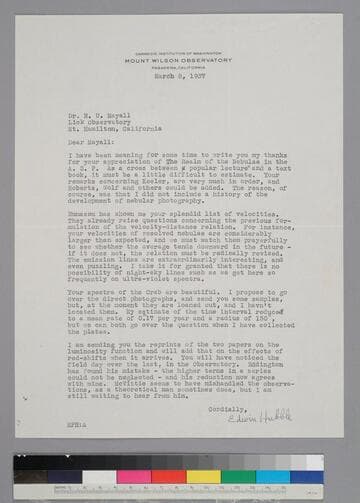 EPH writes to astronomer Nicholas Mayall