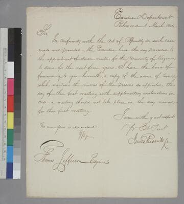 James Pleasants, Richmond, letter to Thomas Jefferson