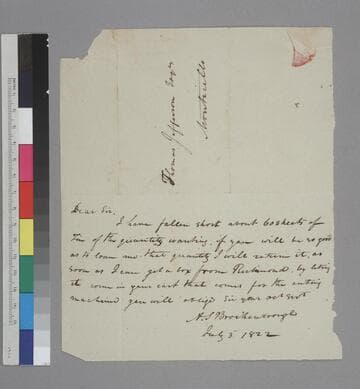 Arthur S. Brockenbrough letter to Thomas Jefferson, Monticello
