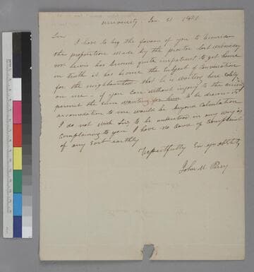 John M. Perry, University of Virginia, letter to Thomas Jefferson, Monticello
