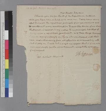 Thomas Jefferson, Monticello, letter to Gilbert Merritt