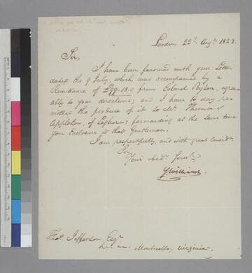 Samuel Williams, London, letter to Thomas Jefferson, Monticello