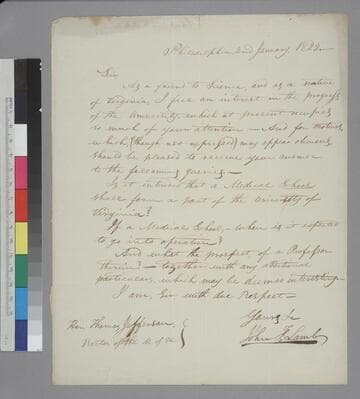 John F. Lamb, Philadelphia, letter to Thomas Jefferson