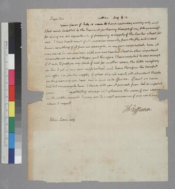 Thomas Jefferson, Monticello, letter to John Love