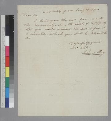 John M. Perry, University of Virginia, letter to Thomas Jefferson, Monticello