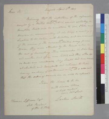 Larkin Smith, Norfolk, letter to Thomas Jefferson