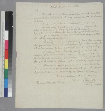 Tunis Wortman, New York, letter to Thomas Jefferson
