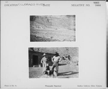 Colorado River - distant shot of a desert ranch with rock buildings