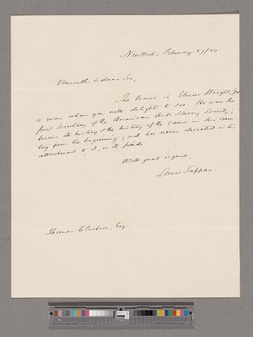 Tappan, Lewis. Letter to Thomas Clarkson