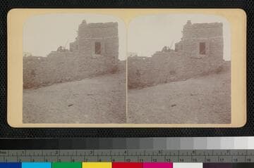 Detail view of rock building with window at Acoma Pueblo, New Mexico