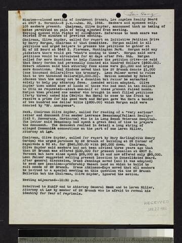 Meeting minutes of Southwest Branch of Los Angeles Realty Board