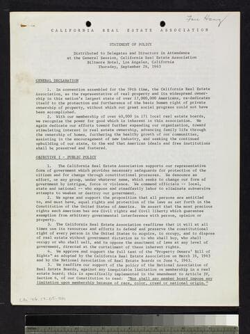 California Real Estate Association Statement of Policy