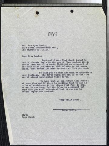 Letter to Lewis re: California Eagle loan payment