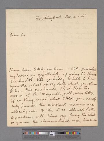 Montagu, John, 4th Earl of Sandwich. Letter to [unknown addressee]