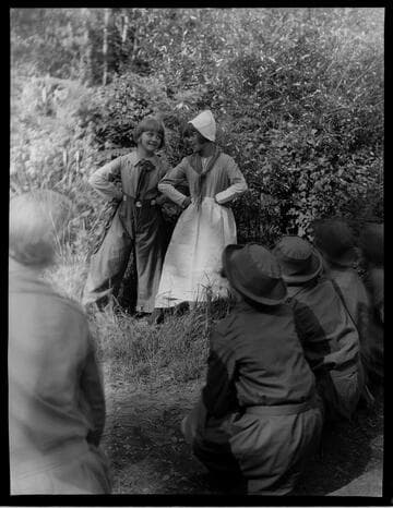 Two Girl Scouts performing a skit at Santa Monica Girl Scout camp