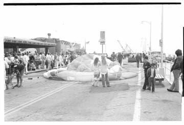 View of a hot air balloon on Santa Monica Pier