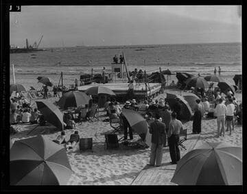 Boxers in boxing ring on the beach, Santa Monica Athletic Club