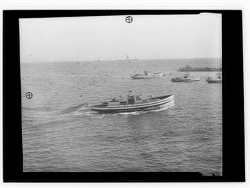 Fishing boats off of the coast in Santa Monica, California