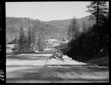 Big Creek - Mammoth Pool - Damsite road, Maintenance Shelter, and Batch plant from behind shop