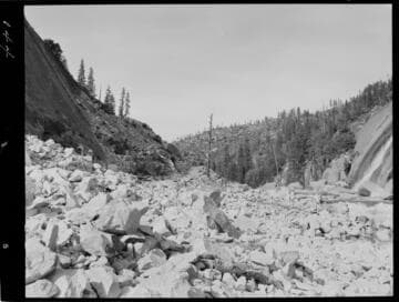 Big Creek - Mammoth Pool - Shot rock on West abutment of dam area, view looking North