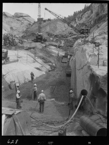 Big Creek - Mammoth Pool - Compacting earth-fill in bottom of cutoff trench
